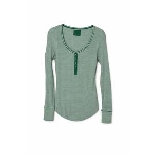 Aerie Road Trip Long sleeve Henley - Size Large - Green/White - Retail $48